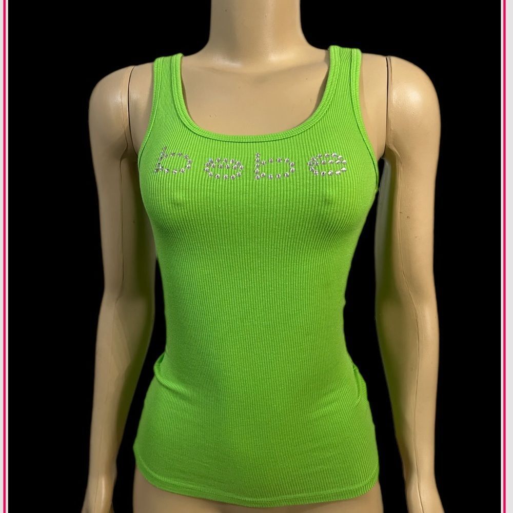 Bebe Ribbed Rhinestone Embellished bebe logo tank top Excellent used condition S